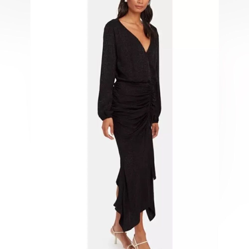 Krisa Black Long Sleeve High Low Surplice Dress Sz. XS New (missing button)